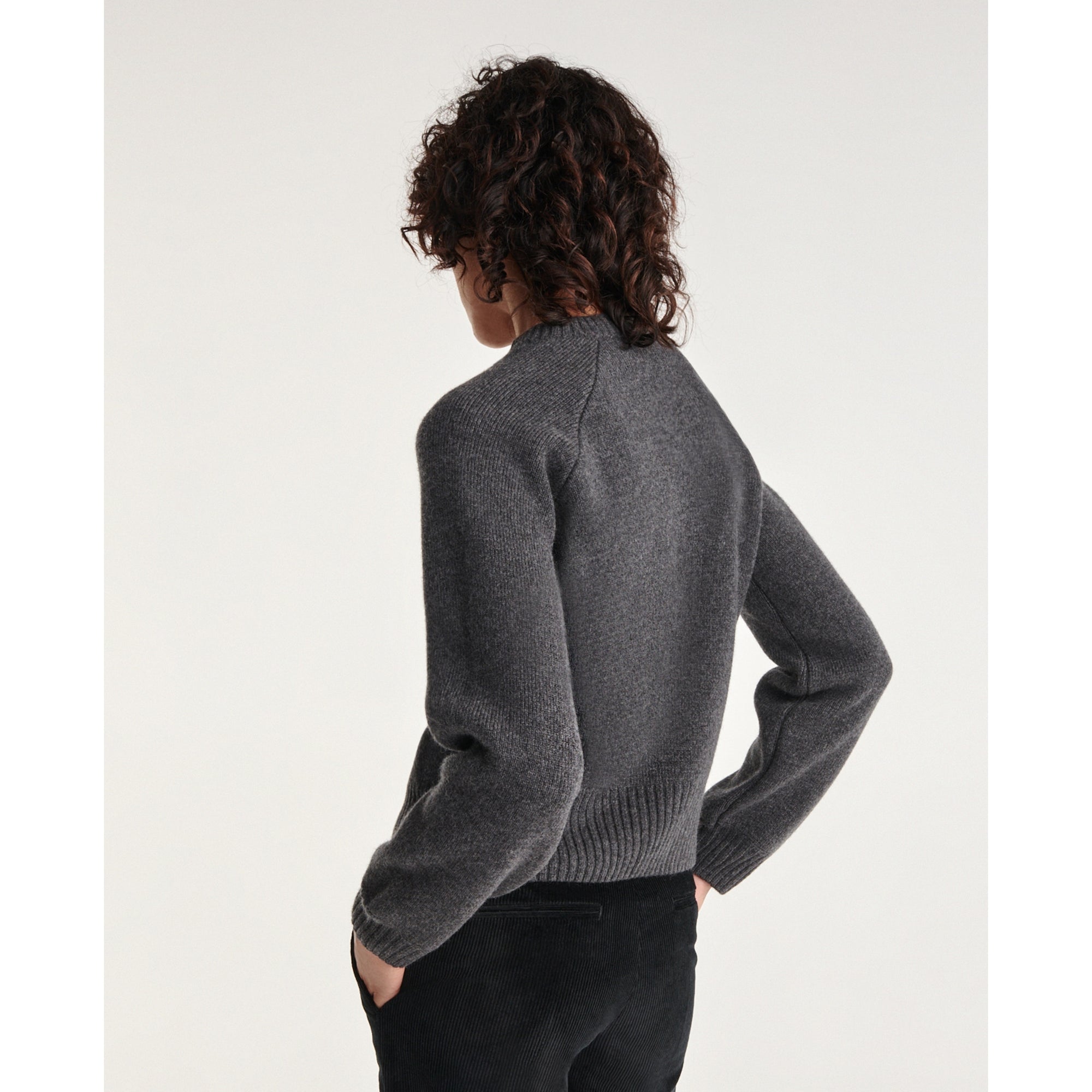 Gray Wool Sweater With Jewel Shoulder Detail | Women | Grey