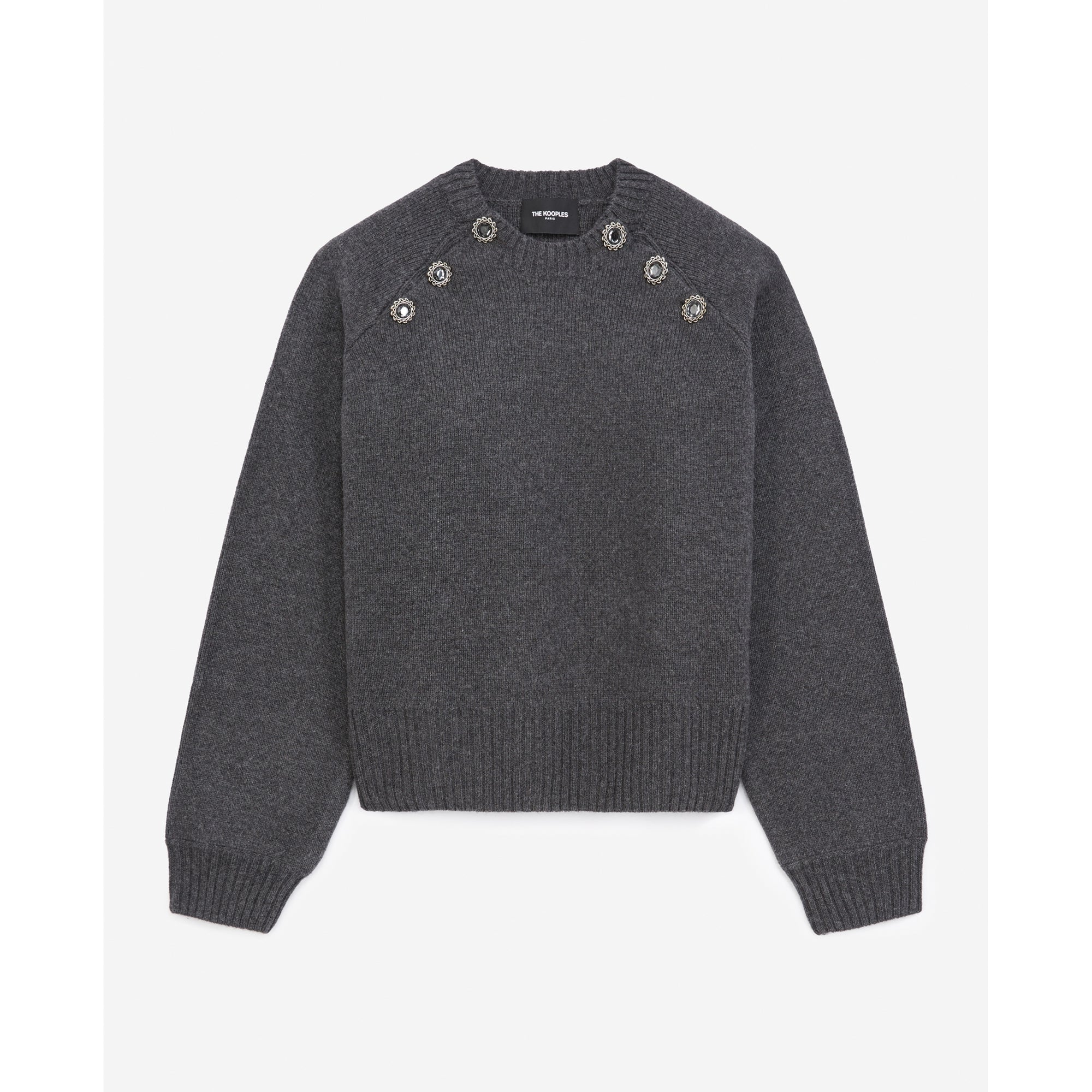 Gray Wool Sweater With Jewel Shoulder Detail | Women | Grey