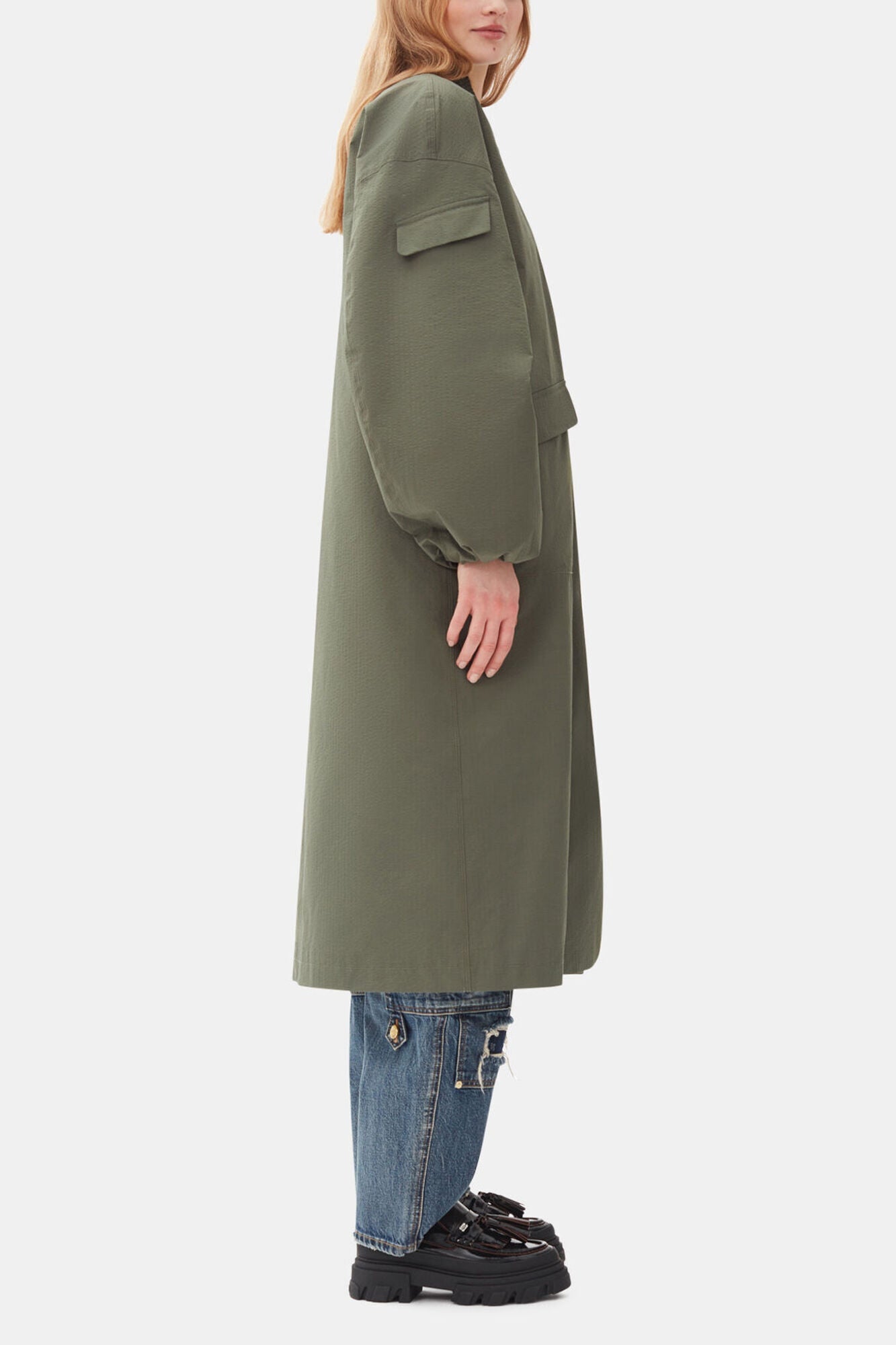 Green Tech Seersucker Oversized Shell Coat | Beetle