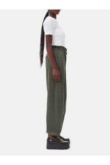 Green Washed Satin Trousers | Climbing Ivy