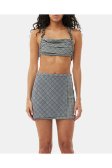 Grey Checkered Mix Ruched Top | Frost Gray