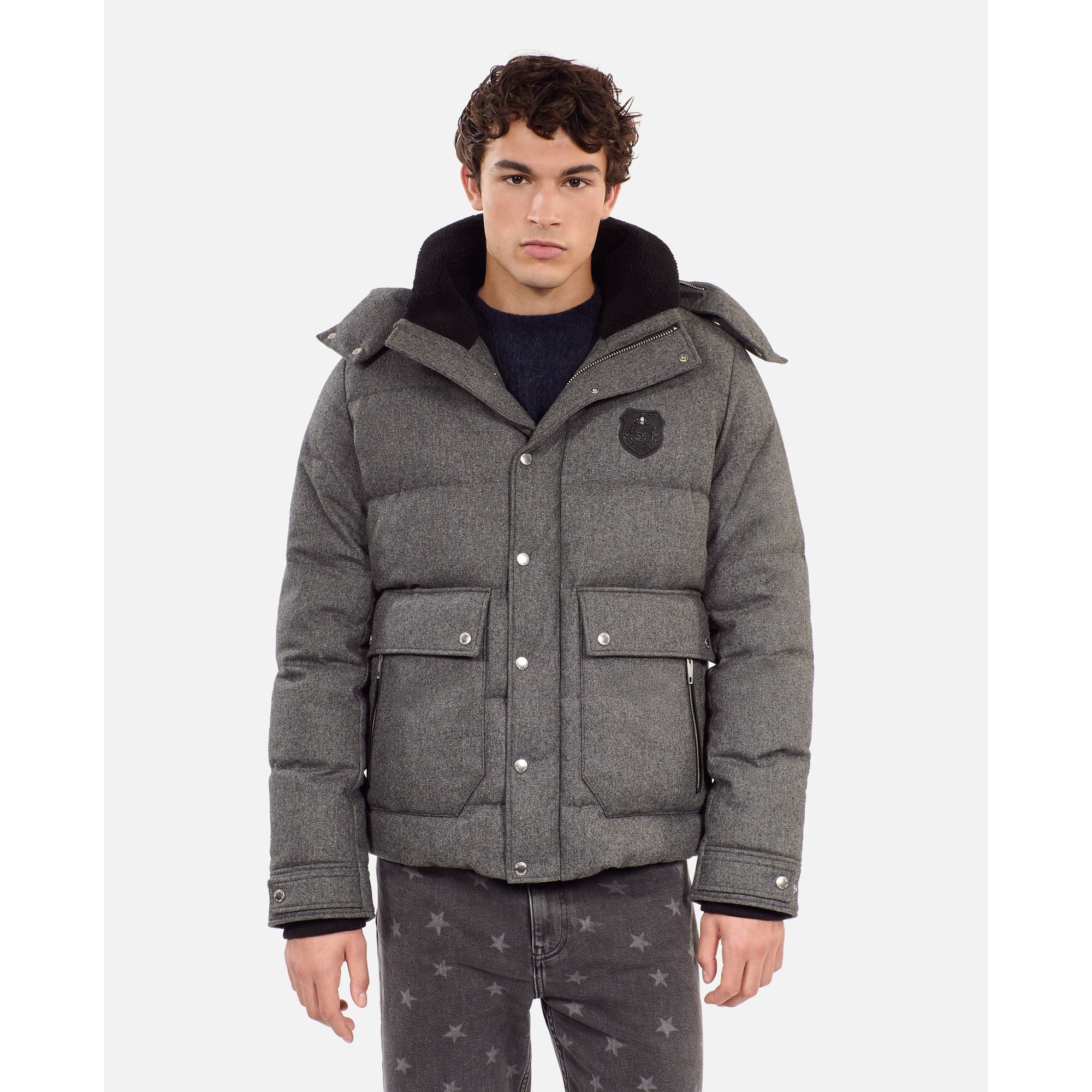 Grey Flannel Down Jacket | Men | Gris Clair