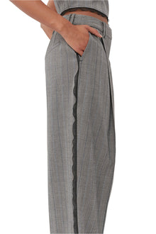 Grey Herringbone Suiting Pleated Trousers | Frost Gray