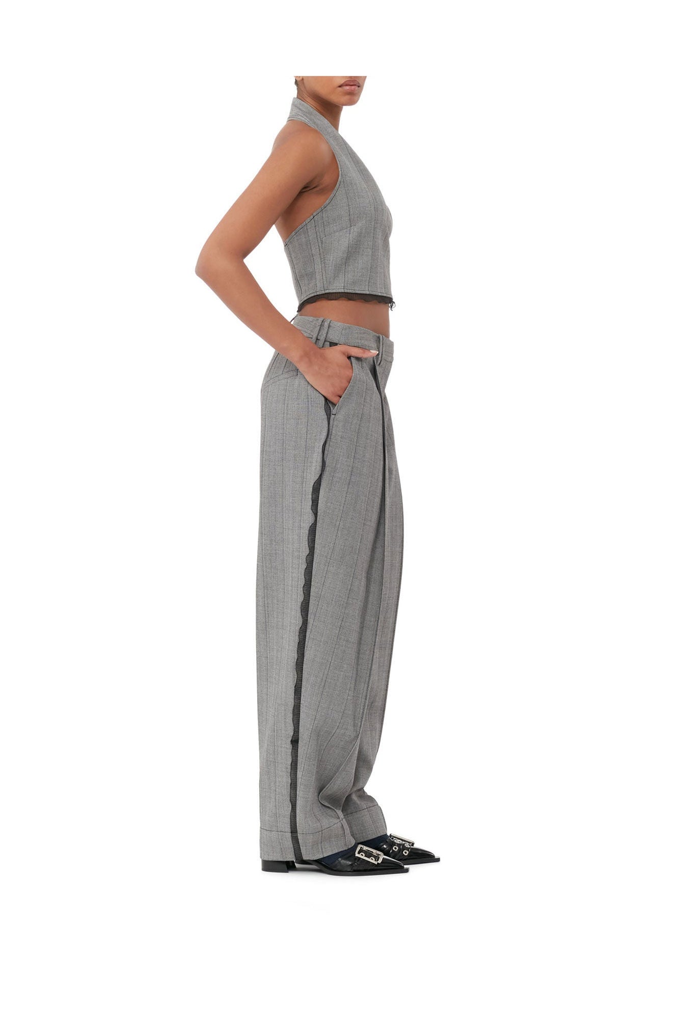 Grey Herringbone Suiting Vest | Frost Gray