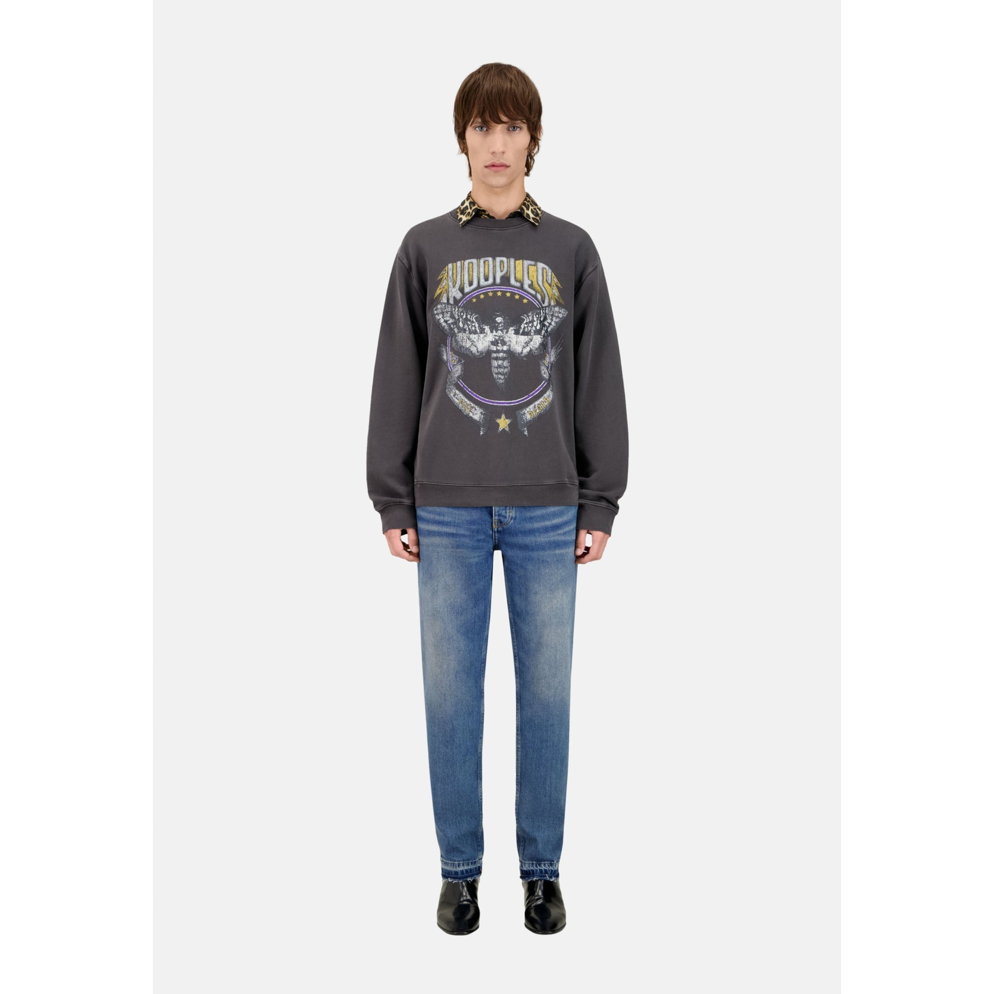 Grey Sweatshirt With Skull Butterfly Serigraphy | Men | Carbone