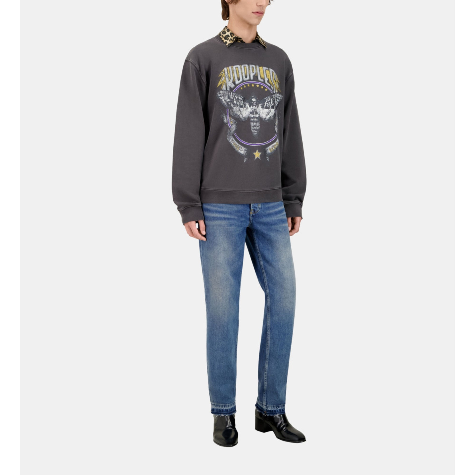 Grey Sweatshirt With Skull Butterfly Serigraphy | Men | Carbone