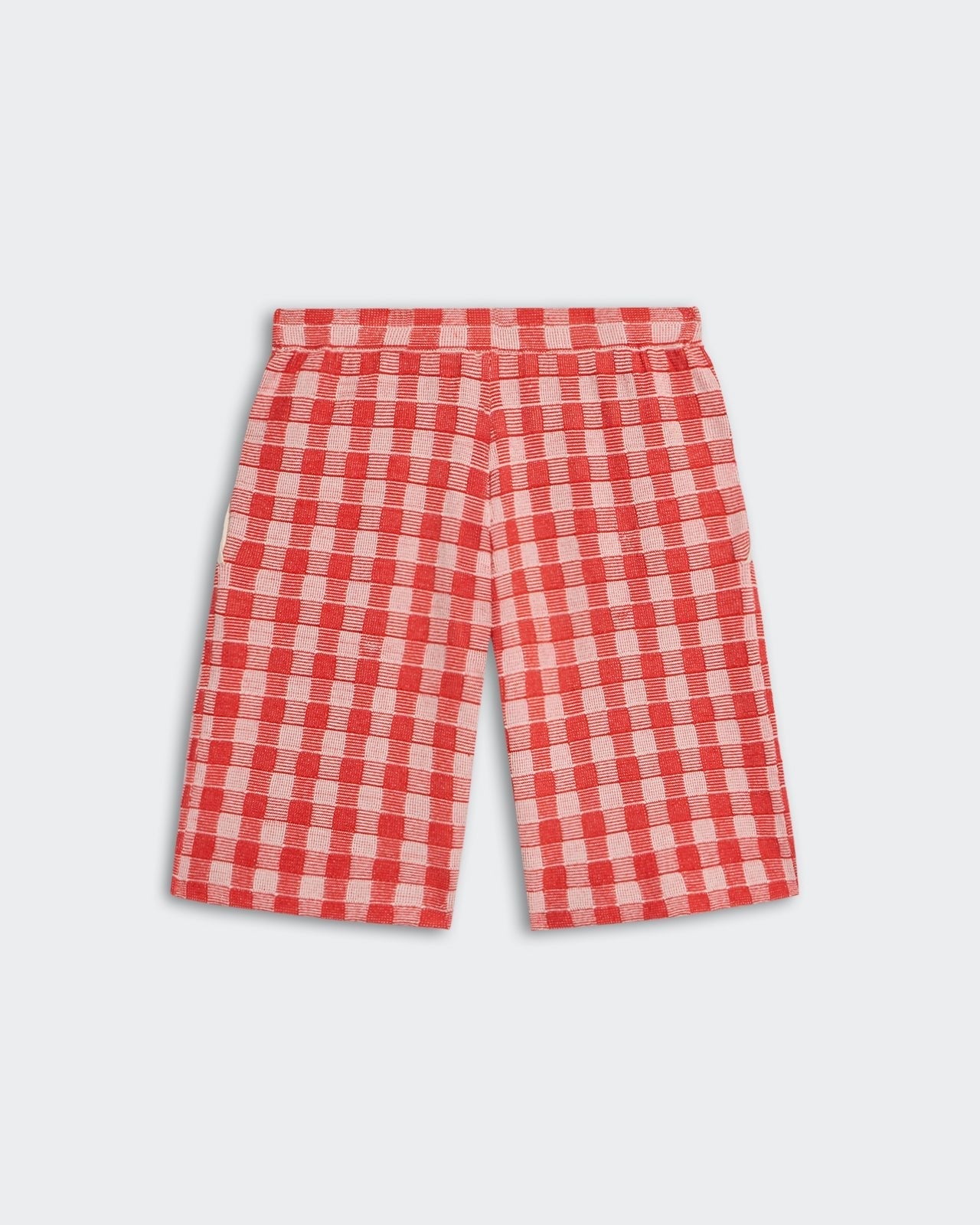 Gingham Bermuda Short - Cherry Combo in red and light pink check pattern with pintuck and side pockets.