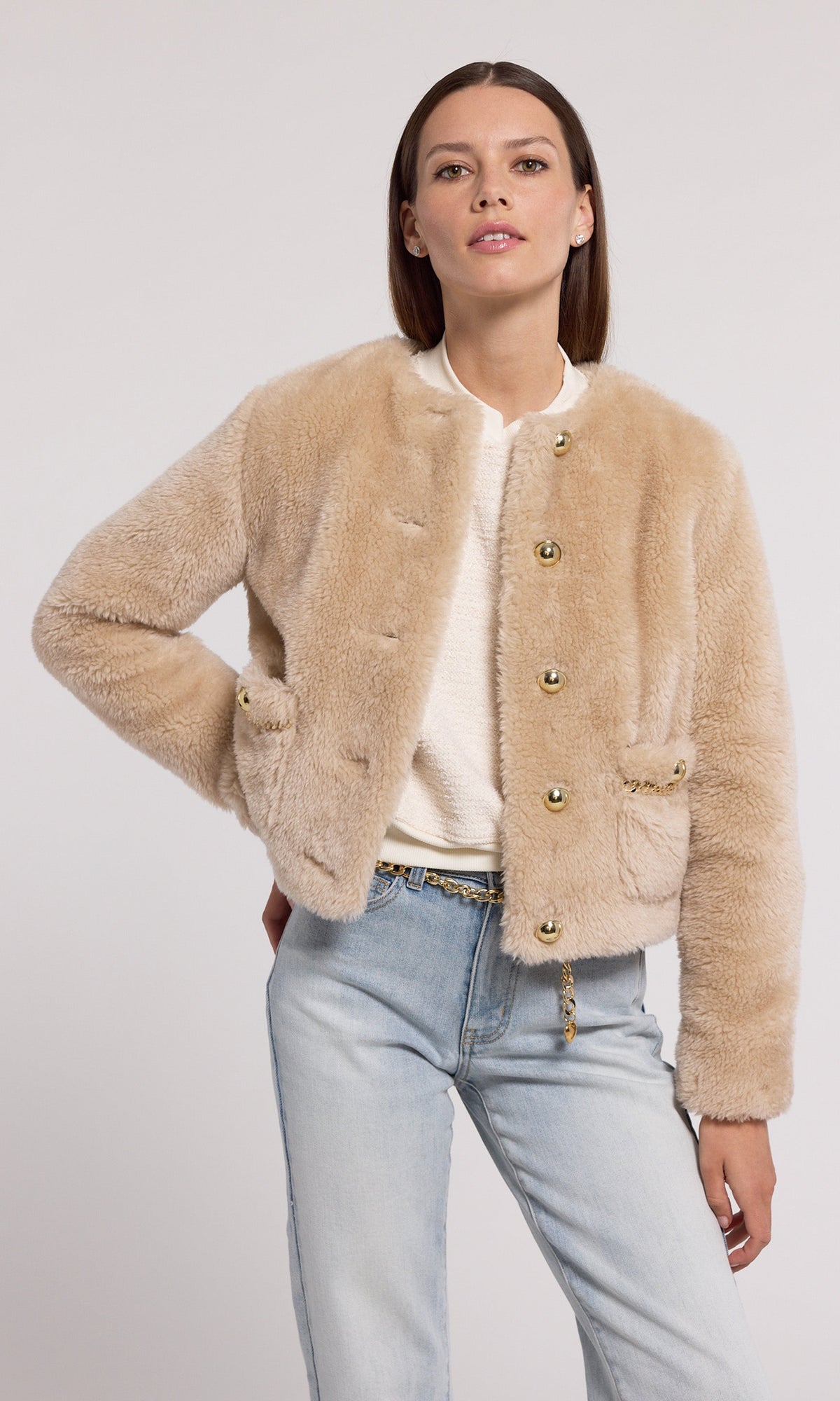 Jen Faux Lamb Fur Jacket | Truffle