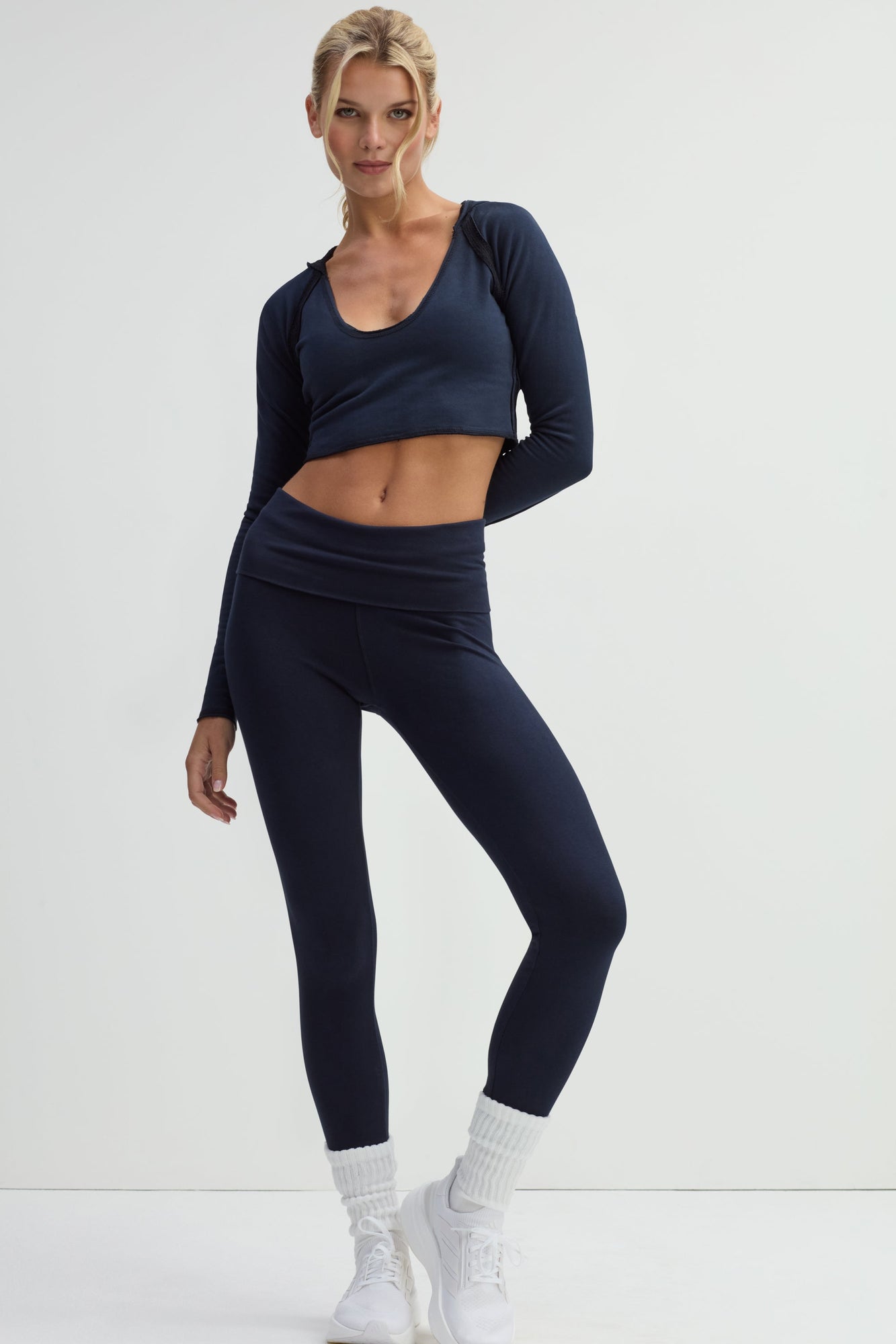 Women | Raw Edge Crop Sweatshirt Fleece Hoodie | Past Midnight