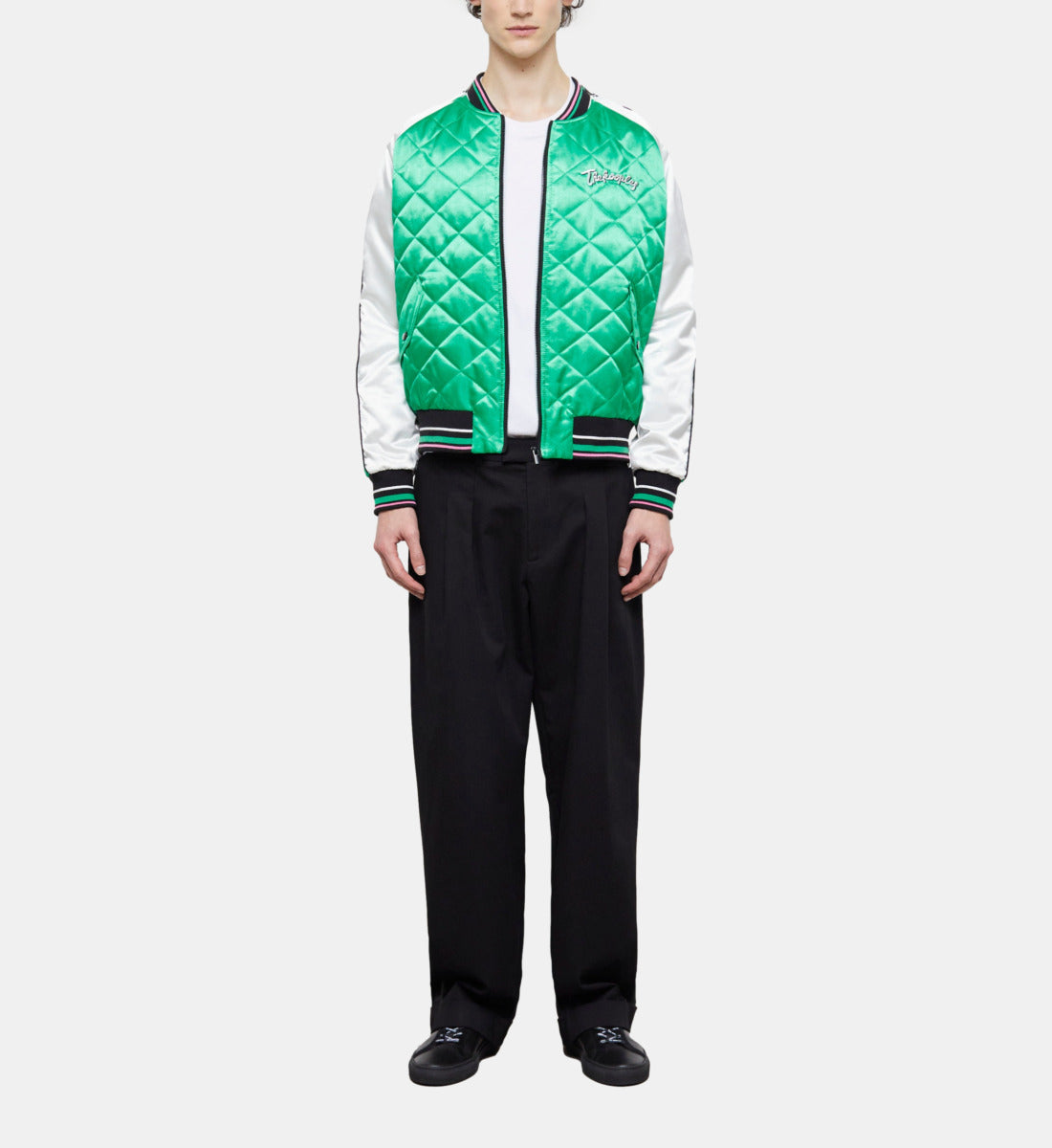 Two-Tone Satin Teddy Jacket With Embroidery | Men | Green x White