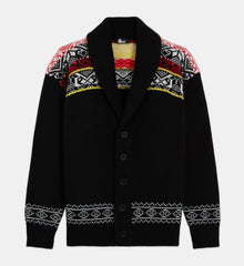 Patterned Wool Cardigan | Men | Black x Red x Yellow