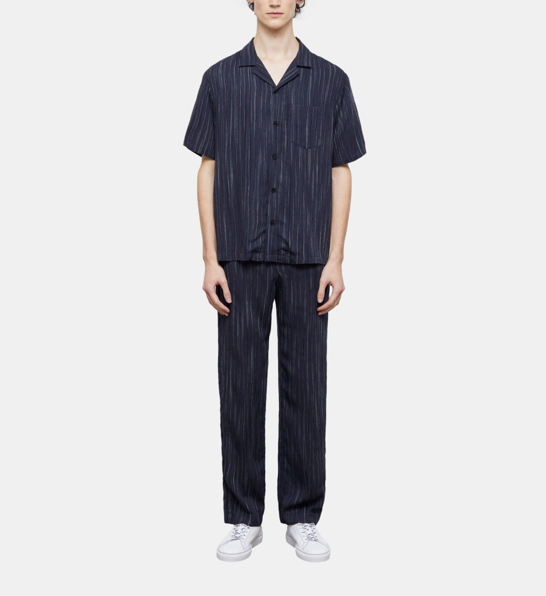 Blue Striped Shirt | Men | Dark Navy x Ecru