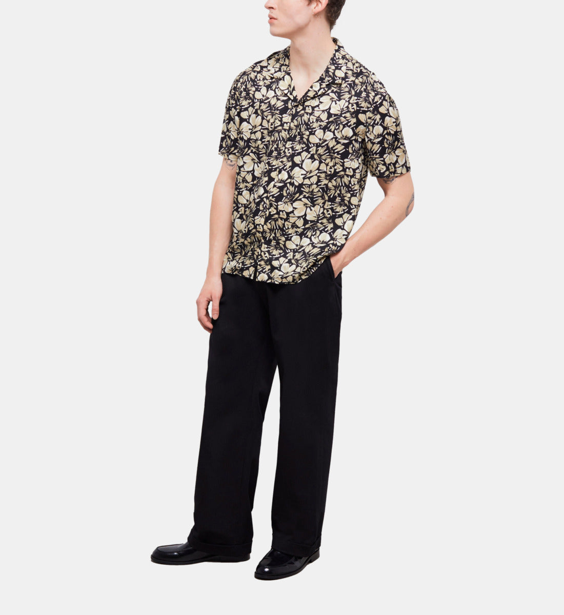 Floral Hawaiian Collar Shirt | Men | Black Brown