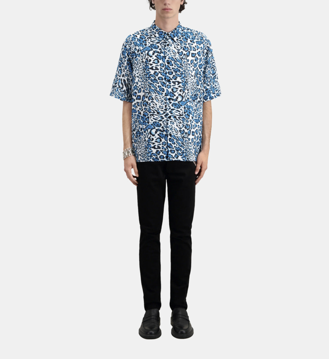 Printed Cotton Short Sleeved Shirt | Men | Blue White