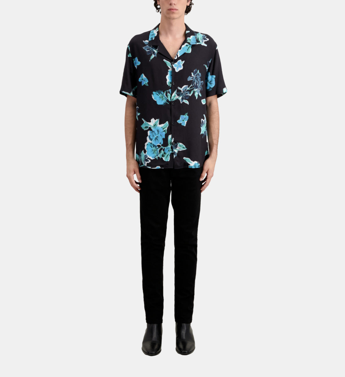 Printed Short Sleeved Shirt | Men | Black Blue