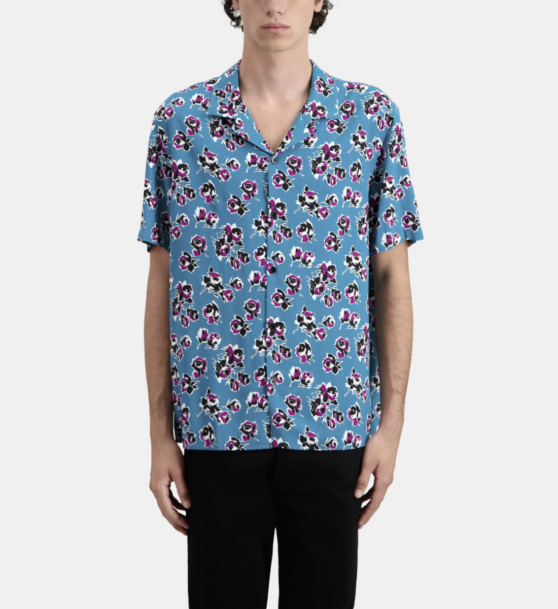 Short Sleeved Printed Shirt | Men | Pink x Blue