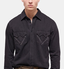 Studded Shirt With Classic Collar | Men | Black Washed