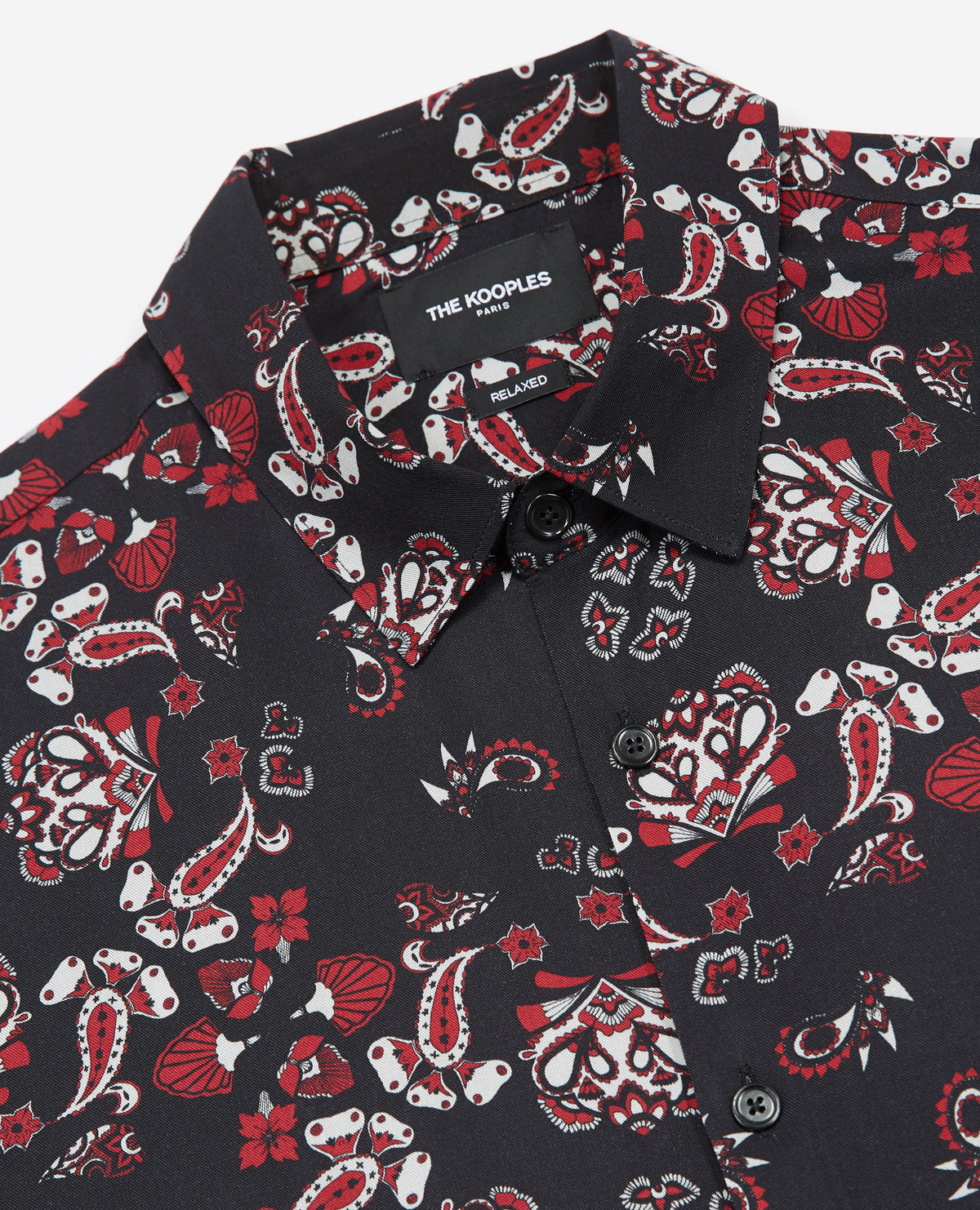 Printed Viscose Motif Long Shirt | Men | Black x Red