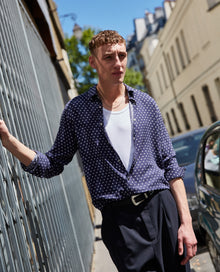 Classic Collar Polka Dot Printed Blue Shirt | Men | Navy x Offwhite