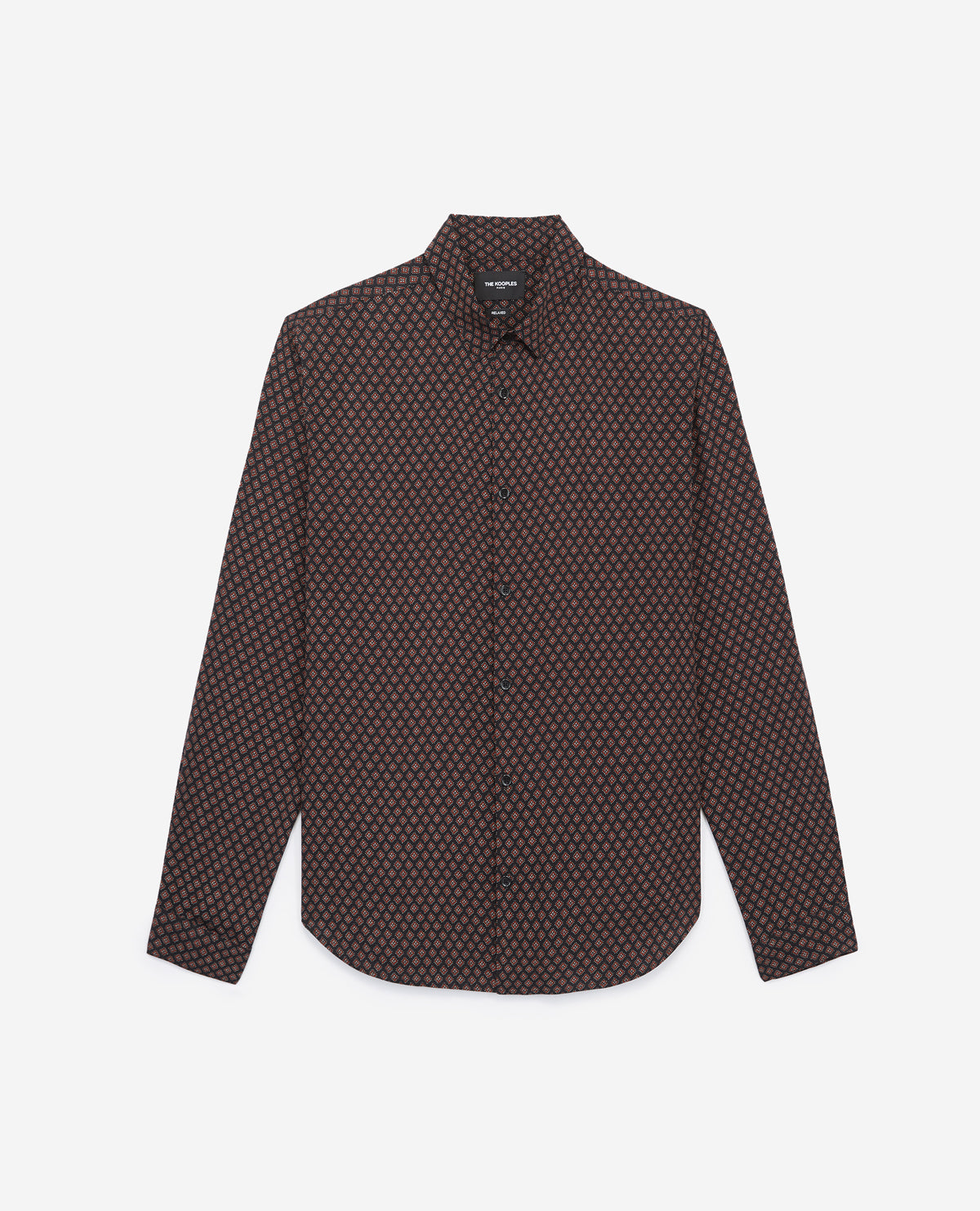 Printed, Flowing Cotton Shirt | Men | Black x Burgundy x White