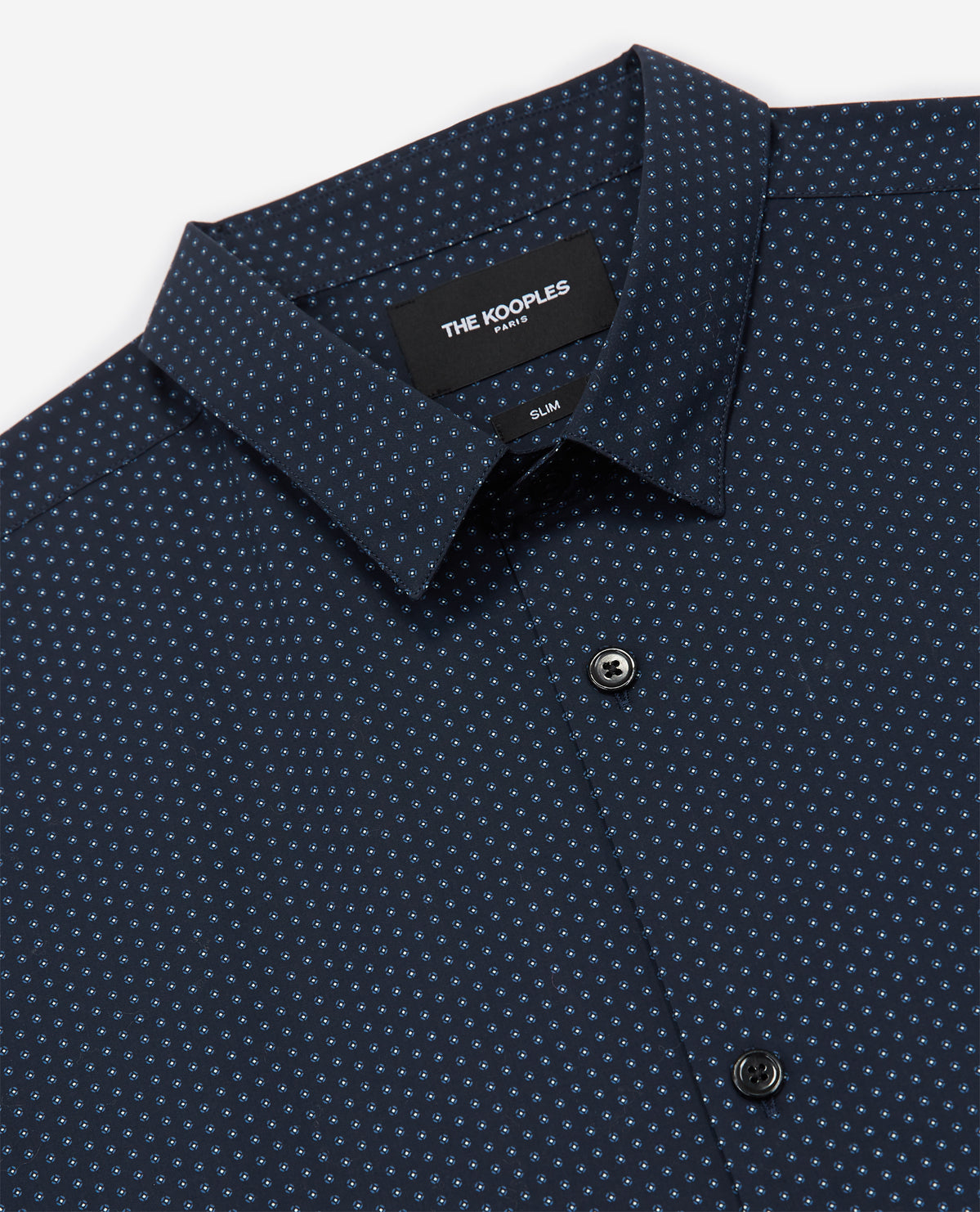 Slim Blue Cotton Shirt, Printed | Men | Black x Navy x White