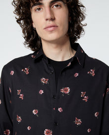 Shirt With Classic Collar And Floral Print | Men | Black x Pink