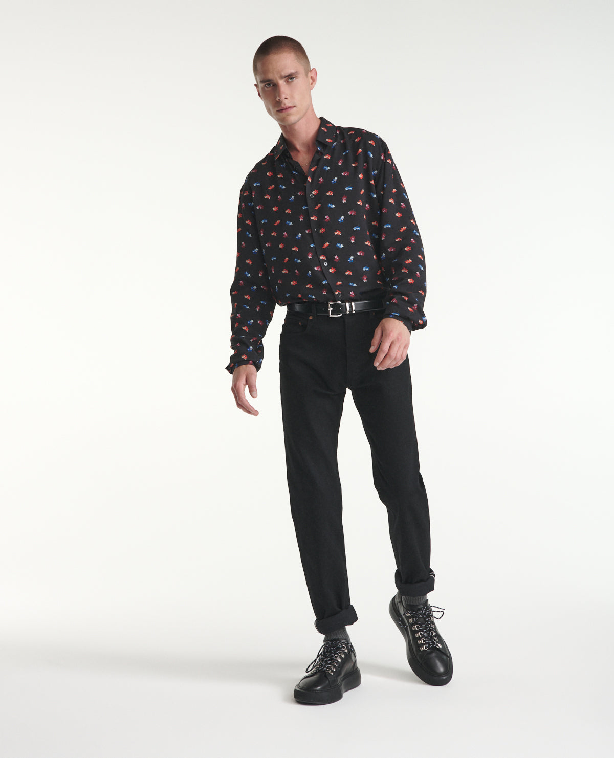 Flowing Printed Shirt Colored Floral Print | Men | Black Red Blue