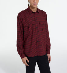 Check Wool Shirt With Classic Collar | Men | Red x Black