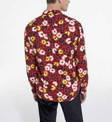 Floral Print Shirt With Classic Collar | Men | Multicolorlor x Red