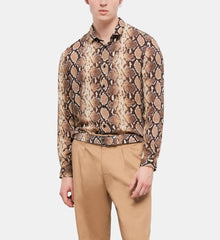 Snakeskin Print Casual Shirt | Men | Beige