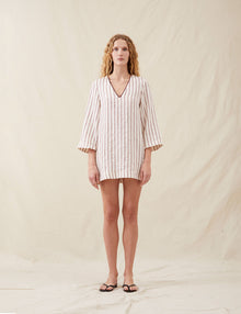 Womens | The Mini Caftan In Ticking Stripe | Washed Burgundy