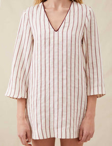 Womens | The Mini Caftan In Ticking Stripe | Washed Burgundy