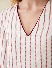 Womens | The Mini Caftan In Ticking Stripe | Washed Burgundy