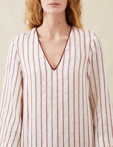 Womens | The Long Caftan In Ticking Stripe | Washed Burgundy