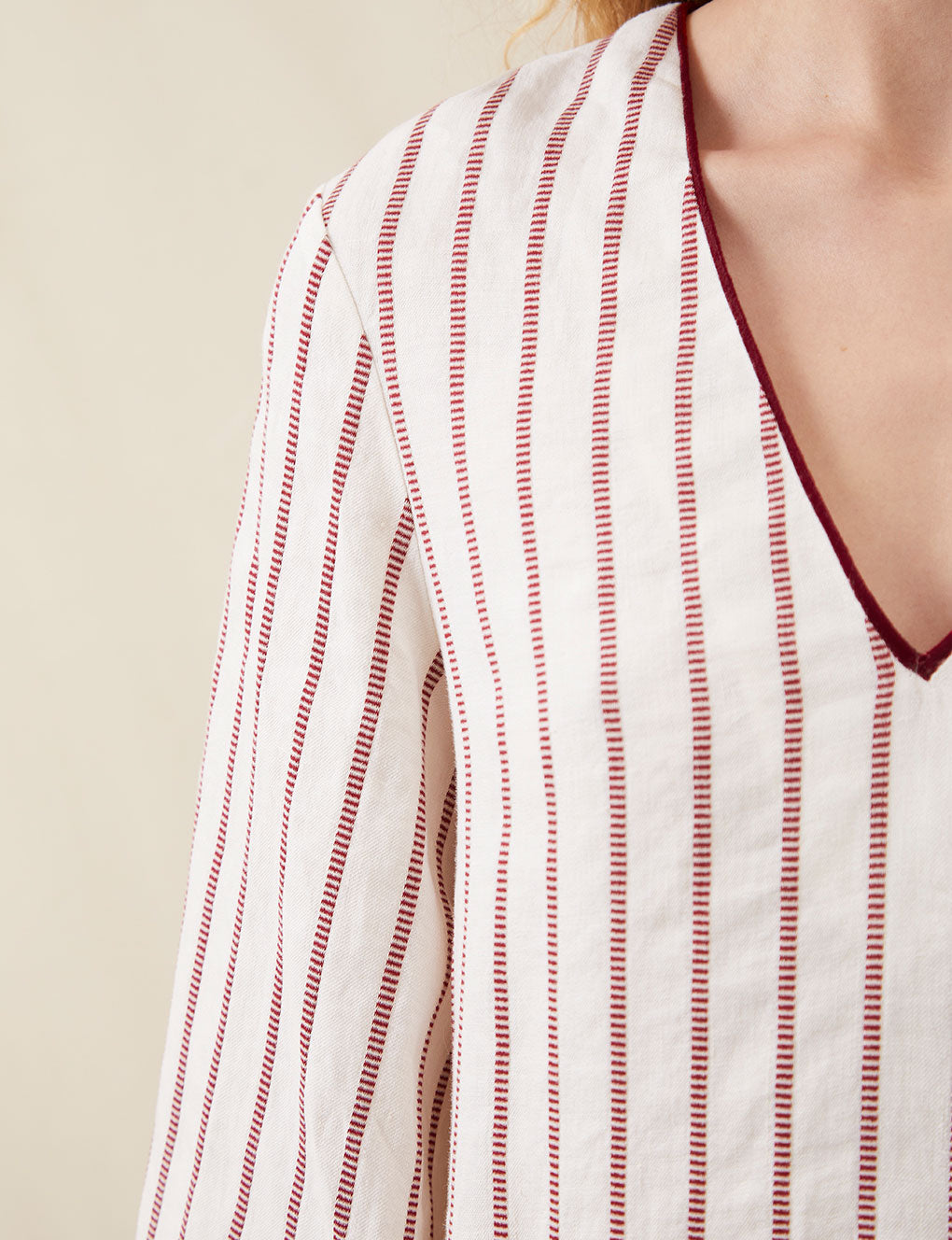 Womens | The Long Caftan In Ticking Stripe | Washed Burgundy
