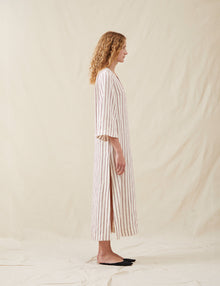 Womens | The Long Caftan In Ticking Stripe | Washed Burgundy