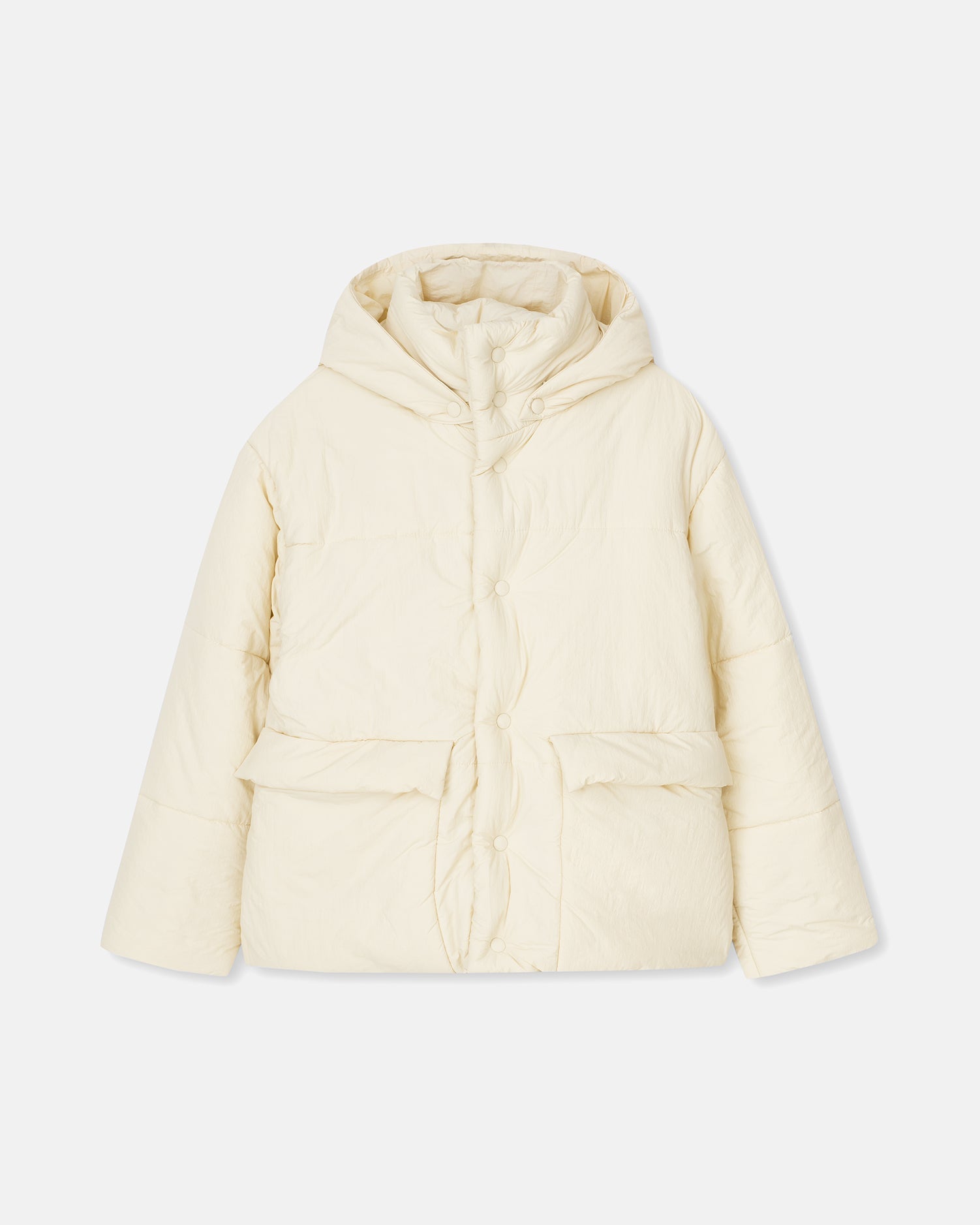 Unisex | Hide Hood Tech Poplin Hooded Puffer Jacket | Creme