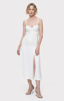 Bandage S/L Midi Dress W/ Jersey Skirt | Alabaster