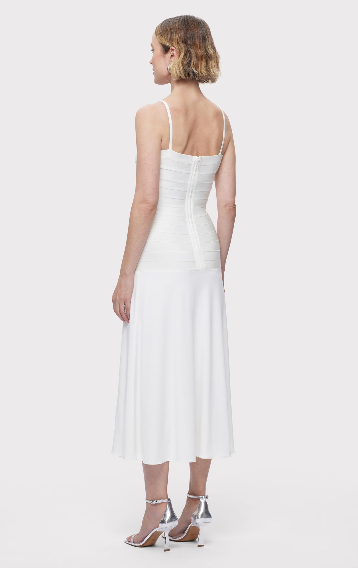 Bandage S/L Midi Dress W/ Jersey Skirt | Alabaster