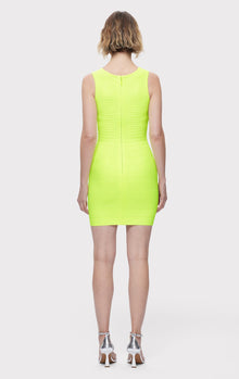 Bandage S/L Scoop Neck Mini Dress | Neon Green