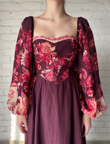 Hemant & Nandita | Aafa Floral Midi Dress | Burgundy