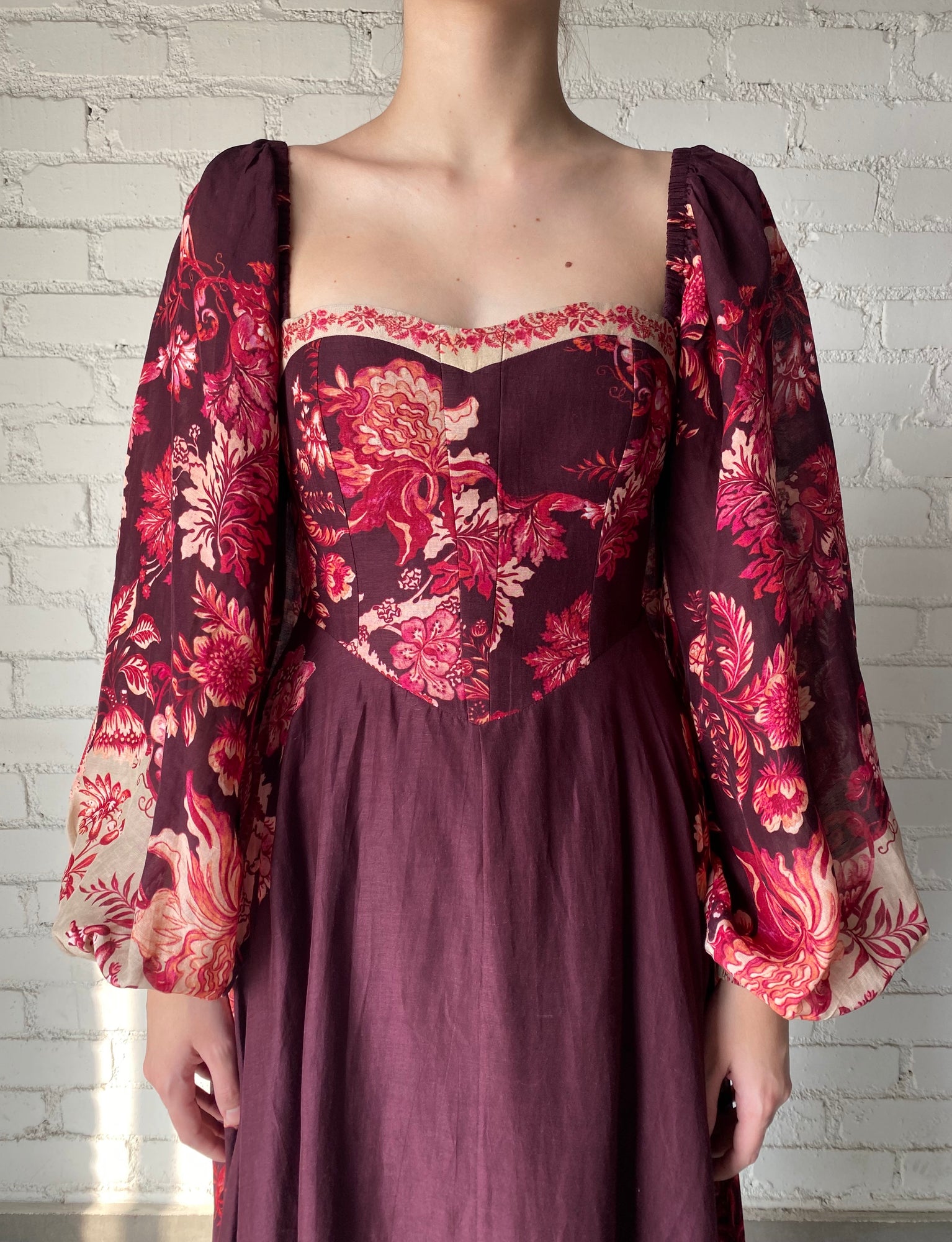 Hemant & Nandita | Aafa Floral Midi Dress | Burgundy