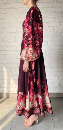 Hemant & Nandita | Aafa Floral Midi Dress | Burgundy