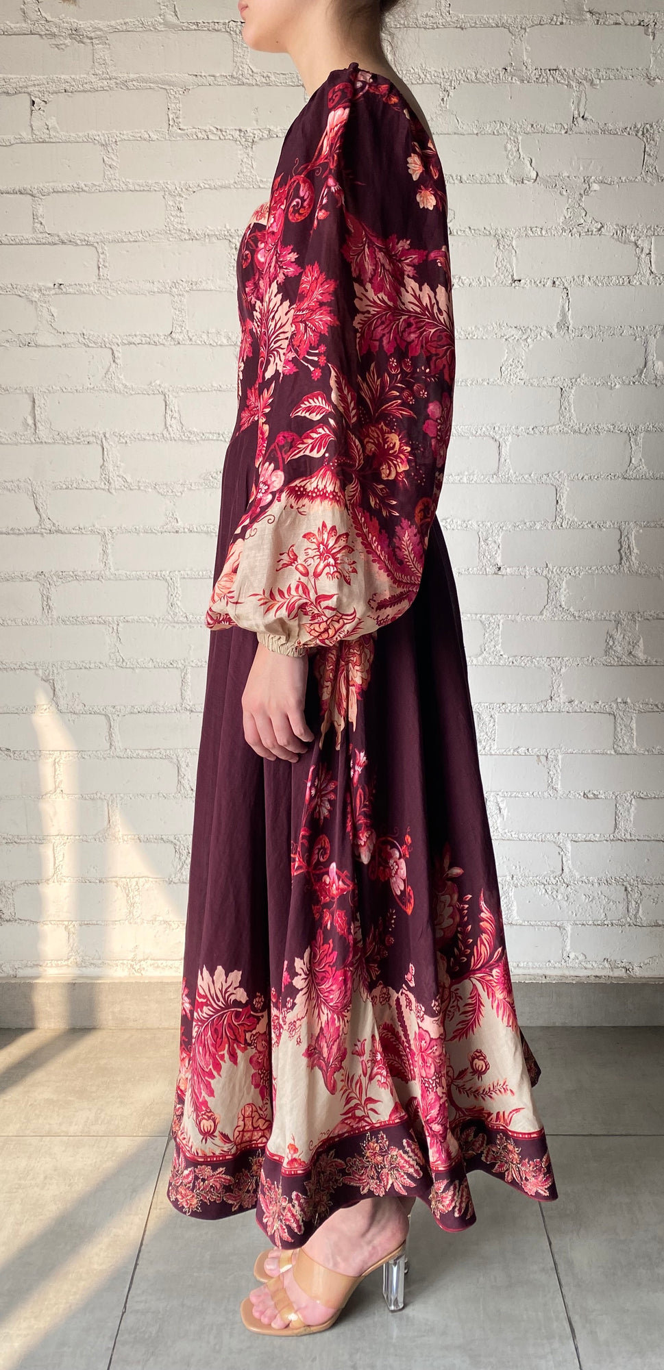 Hemant & Nandita | Aafa Floral Midi Dress | Burgundy