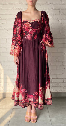 Hemant & Nandita | Aafa Floral Midi Dress | Burgundy