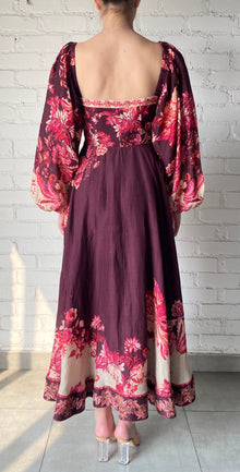 Hemant & Nandita | Aafa Floral Midi Dress | Burgundy