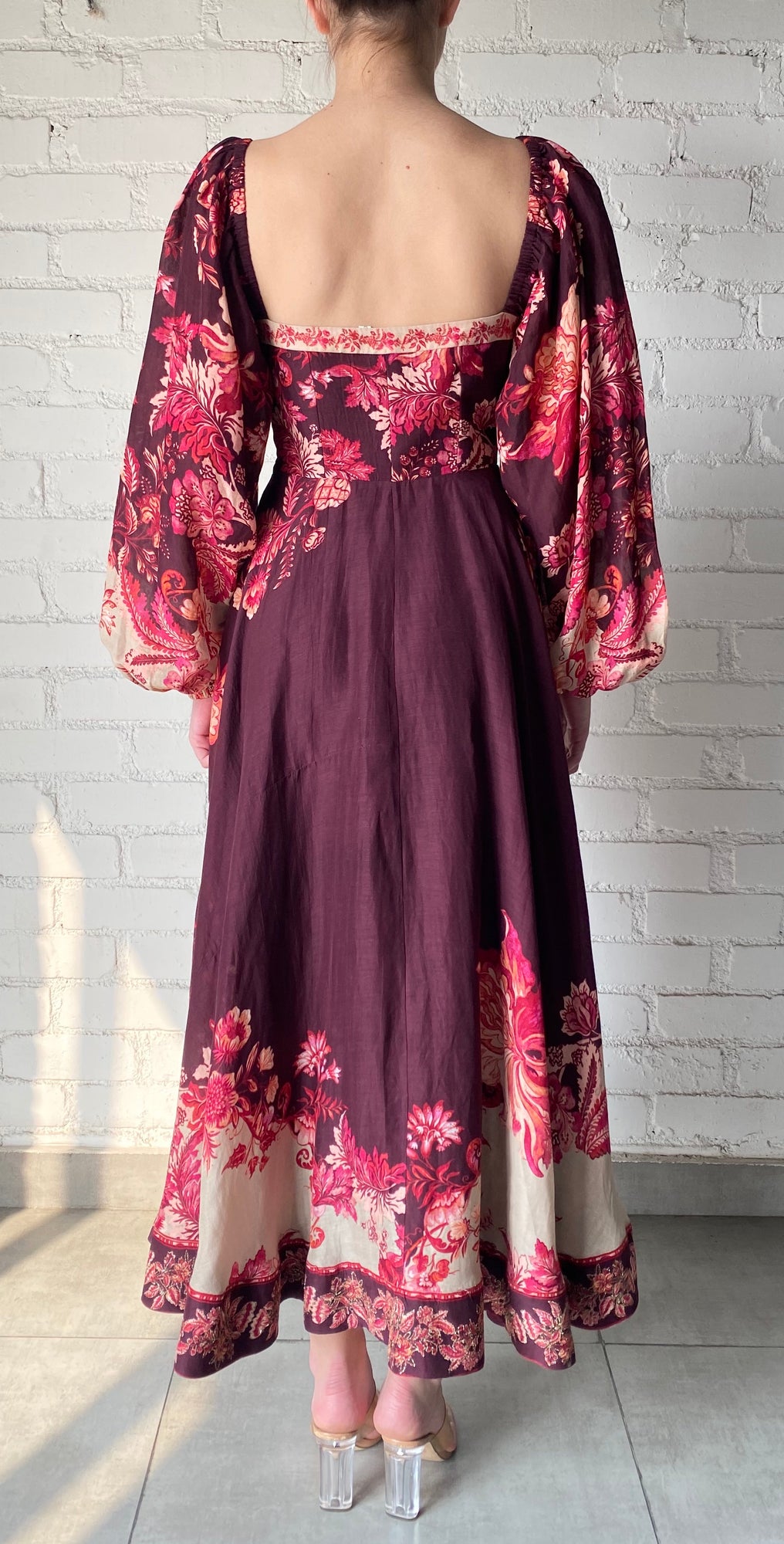 Hemant & Nandita | Aafa Floral Midi Dress | Burgundy