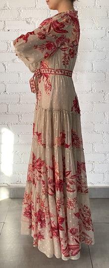 Hemant & Nandita | Aafa Long Shirt Dress With Tie Up Belt | Red/Beige