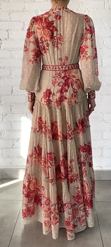 Hemant & Nandita | Aafa Long Shirt Dress With Tie Up Belt | Red/Beige