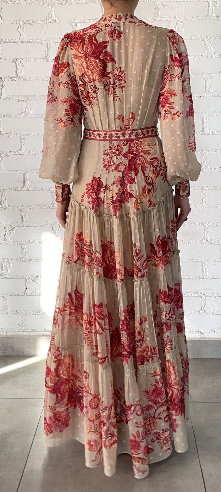 Hemant & Nandita | Aafa Long Shirt Dress With Tie Up Belt | Red/Beige